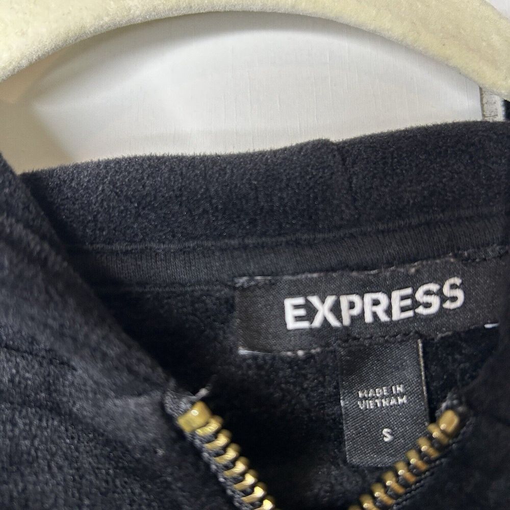Express Velour Black Long Sleeved Hoodie Full‎ Zip Up Size S - Picture 3 of 5